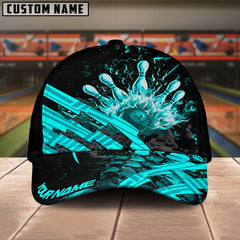 Maxcorners Bowling Grunge Flame Multicolor Personalized Name 3D Cap