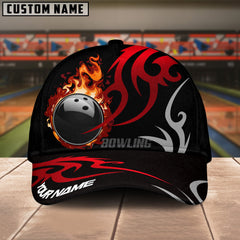 Maxcorners Bowling Flame Premium Pattern Multicolor Personalized Name 3D Cap