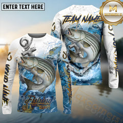 Maxcorners Striped Bass Fishing Anchor Ocean Pattern Pattern Sport Jersey Personalized Name, Team Name Long Sleeve Shirt