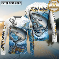 Maxcorners Salmon Fishing Anchor Ocean Pattern Pattern Sport Jersey Personalized Name, Team Name Long Sleeve Shirt