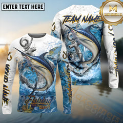 Maxcorners Marlin Fishing Anchor Ocean Pattern Pattern Sport Jersey Personalized Name, Team Name Long Sleeve Shirt