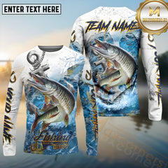 Maxcorners Musky Fishing Anchor Ocean Pattern Pattern Sport Jersey Personalized Name, Team Name Long Sleeve Shirt