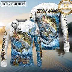 Maxcorners Bass Fishing Anchor Ocean Pattern Pattern Sport Jersey Personalized Name, Team Name Long Sleeve Shirt