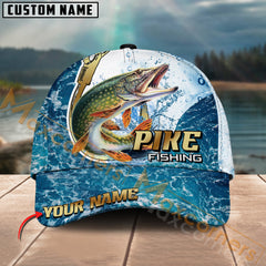 Maxcorners Pike Fishing Golden Hook Graphic Personalized Name 3D Cap