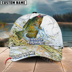 Maxcorners Crappie Fishing Gold Premium Skinfish Pattern Sport Pattern Personalized Name 3D Cap MT78