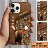 Maxcorners Moose Hunting Premium Brown Pattern Personalized Name Phone Case (4 colors)