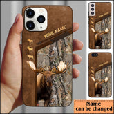 Maxcorners Moose Hunting Premium Brown Pattern Personalized Name Phone Case (4 colors)