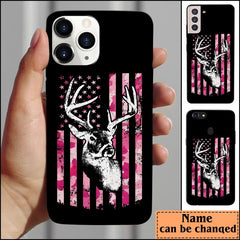 Maxcorners Whitetail Buck Womens Deer Hunting Pink Camo American Flag Personalized Name Phone Case LM0912
