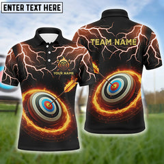 Maxcorners Personalized Fire Archery Target Thunder Lightning Custom Men Archery Polo Shirts, Archery Jerseys