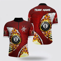 MaxCorners Billiard 8 Ball Fire Pool Jerseys Customized Name And Team Name 3D Zip Polo Shirt For Men