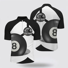 MaxCorners Billiard 8 Ball Pool Black White Jerseys Customized Name And Team Name 3D Zip Polo Shirt For Men