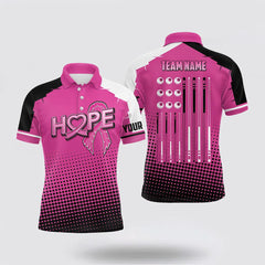 Maxcorners Billiard Breast Cancer Awareness Hope Shirts Pink Ribbon Pool Team Polo Shirts