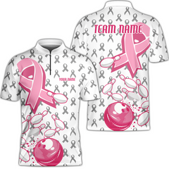 Maxcorners Custom Bowling Team Uniform Jerseys Breast Cancer Pink Ribbon Ladies, Bowling Shirt Personalized Name And Team Name TU1711