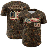 Maxcorners Custom Camo Vintage USA Flag-Cream Woodland Camo Premium Salute To Service 3D Baseball Jersey LM0210