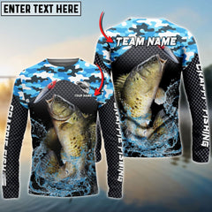 Maxcorners Crappie Fishing Blue Camo Pattern Sport Jersey Personalized Name And Team Name Long Sleeve Shirt