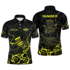 Maxcorners Yellow Camo Black Mens Disc Golf Polo Shirts Custom Disc Golf Basket Tree Personalized Golf Gifts For Men MT0510