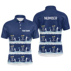 Maxcorners Winter Disc Golf Pattern Mens Disc Golf Polo Shirt Custom Name And Number Disc Golf Gifts For Men | Dark Blue MT0510