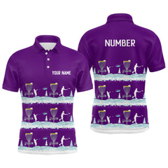 Maxcorners Winter Disc Golf Pattern Mens Disc Golf Polo Shirt Custom Name And Number Disc Golf Gifts For Men | Purple MT0510