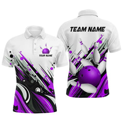 Maxcorners Bowling Shirt For Mens Custom Name Bowling Flame Lightning Team Jersey Shirt | Purple