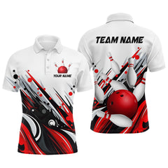 Maxcorners Bowling Shirt For Mens Custom Name Bowling Flame Lightning Team Jersey Shirt | Red