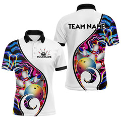 Maxcorners Custom Bowling Team Polo Shirts for Men - Personalized Abstract Bowling Jersey | Rainbow LM0611