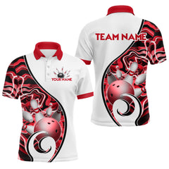 Maxcorners Custom Bowling Team Polo Shirts for Men - Personalized Abstract Bowling Jersey | Red LM0611