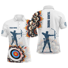 Maxcorners Mandala Flower Archery Custom Name Men Archery Polo Shirts, Archery Jerseys