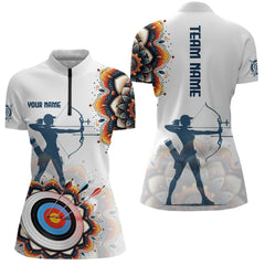 Maxcorners Mandala Flower Archery Custom Name Men Archery Polo Shirts, Archery Jerseys
