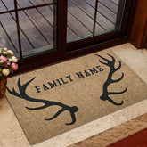Maxcorners Personalized Hunting Rubber Doormat, Deer Hunting Forest Deer Horn Brown Welcome Doormat, Custom Name Indoor Outdoor Door Mat, Home Decor