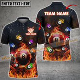 Maxcorners Billiard Colorful Flame Pattern Multicolor Options Personalized Name, Team Name 3D Polo Shirt (4 Colors)
