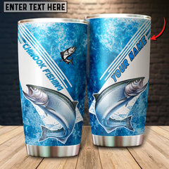 Maxcorners Chinook Fishing Color Blue Line Art Pattern Tumbler Customize Name