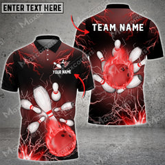 Maxcorners Thunder Lightning Bowling And Pins Personalized Name 3D, Team Name Unisex Shirt ( 4 Colors )