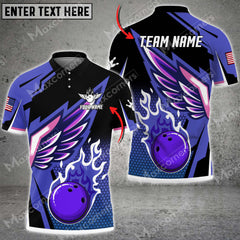 MaxCorner Bowling and Pins Cool Wings Pattern Multicolor Option Customized Name And Team Name Polo Shirt (4 Colors)