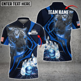 MaxCorners Bowling and Pins Neon Tiger Multicolored Bowling Jerseys Custom Name And Team Name 3D Polo Shirt (4 Colors)