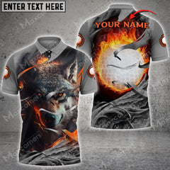Max Corner Customized Name Flame Wolf Fire Golf Ball Multicolor Smoke Pattern Custom 3D Polo Shirt