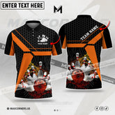 Maxcorners Bowling Ball & Pins Water Hexagon Pattern Pro Sport Jersey Multicolor Customized Name 3D Polo Shirt (4 Colors)