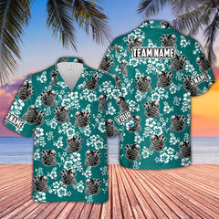 Maxcorners Bowling Skull & Hibiscus Multicolor Customized Name, Team Name Hawaiian Shirt