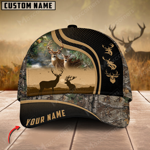 Maxcorners Epic Deer Hunting Art Black Leather Leather Pattern Personalized Cap 3D Multicolored