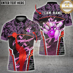 Maxcorners Bowling Gold Bowler Silhouette And Pink Pins Graphic Multioptions Customized Name, Team Name 3D Shirt (5 Colors)
