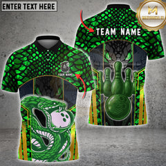 Maxcorners Bowling Snake Reptile Skin Graphic Multioptions Customized Name, Team Name 3D Shirt (5 Colors)