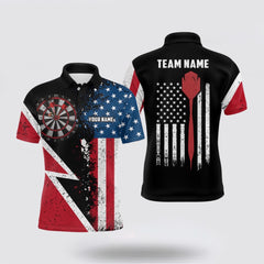 MaxCorners Darts Retro American Flag Customized Name, Team Name 3D Polo Shirt For Men
