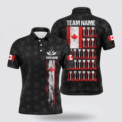 MaxCorners Darts Retro Canada Flag Black Customized Name, Team Name 3D Polo Shirt For Men