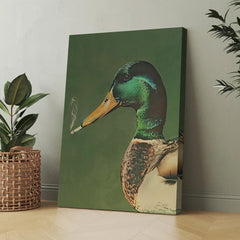 Maxcorners Funny Duck Smoking Canvas Wall Art – Hunting Lodge Decor for Hunters