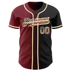 Maxcorners Custom Navy Vintage USA Flag Maroon-City Cream Premium Gradient Fashion Baseball Jersey LM0210
