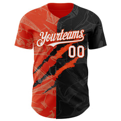 Maxcorners Custom Graffiti Pattern White Black-Orange 3D Scratch Premium Baseball Jersey LM0210