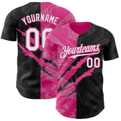 Maxcorners Custom Graffiti Pattern White Black-Pink 3D Scratch Premium Baseball Jersey LM0210