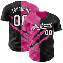 Maxcorners Custom Graffiti Pattern White Black-Pink 3D Scratch Premium Baseball Jerseys LM0210