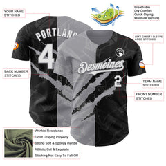 Maxcorners Custom Graffiti Pattern White Black-Gray 3D Scratch Premium Baseball Jersey LM0210