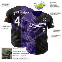Maxcorners Custom Graffiti Pattern White Black-Purple 3D Scratch Premium Baseball Jersey LM0210