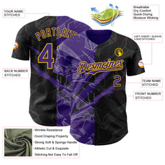 Maxcorners Custom Graffiti Pattern Purple Black-Yellow 3D Scratch Premium Baseball Jersey LM0210